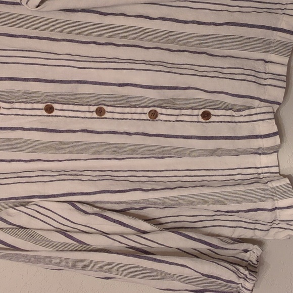 Loft 55% Linen Button Down Striped Coastal Grandma Boho Minimalist Shirt Size L - Picture 3 of 6